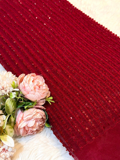 Maroon Stripe Handwork Net 44 inch width