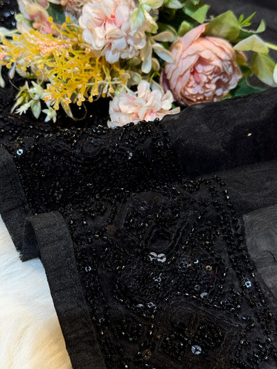 Black Organza Handwork Dupatta With 4 Side Borders 2.50 Meter Length