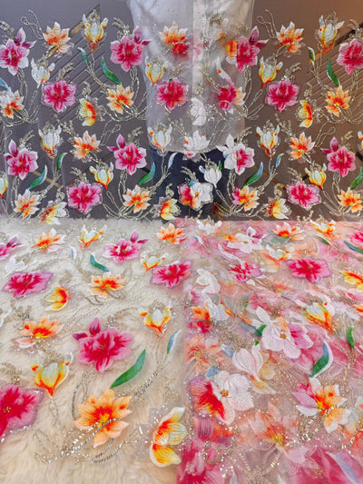 Zoya Appliqué Handwork Net Embroidery With Florals 54 inch width