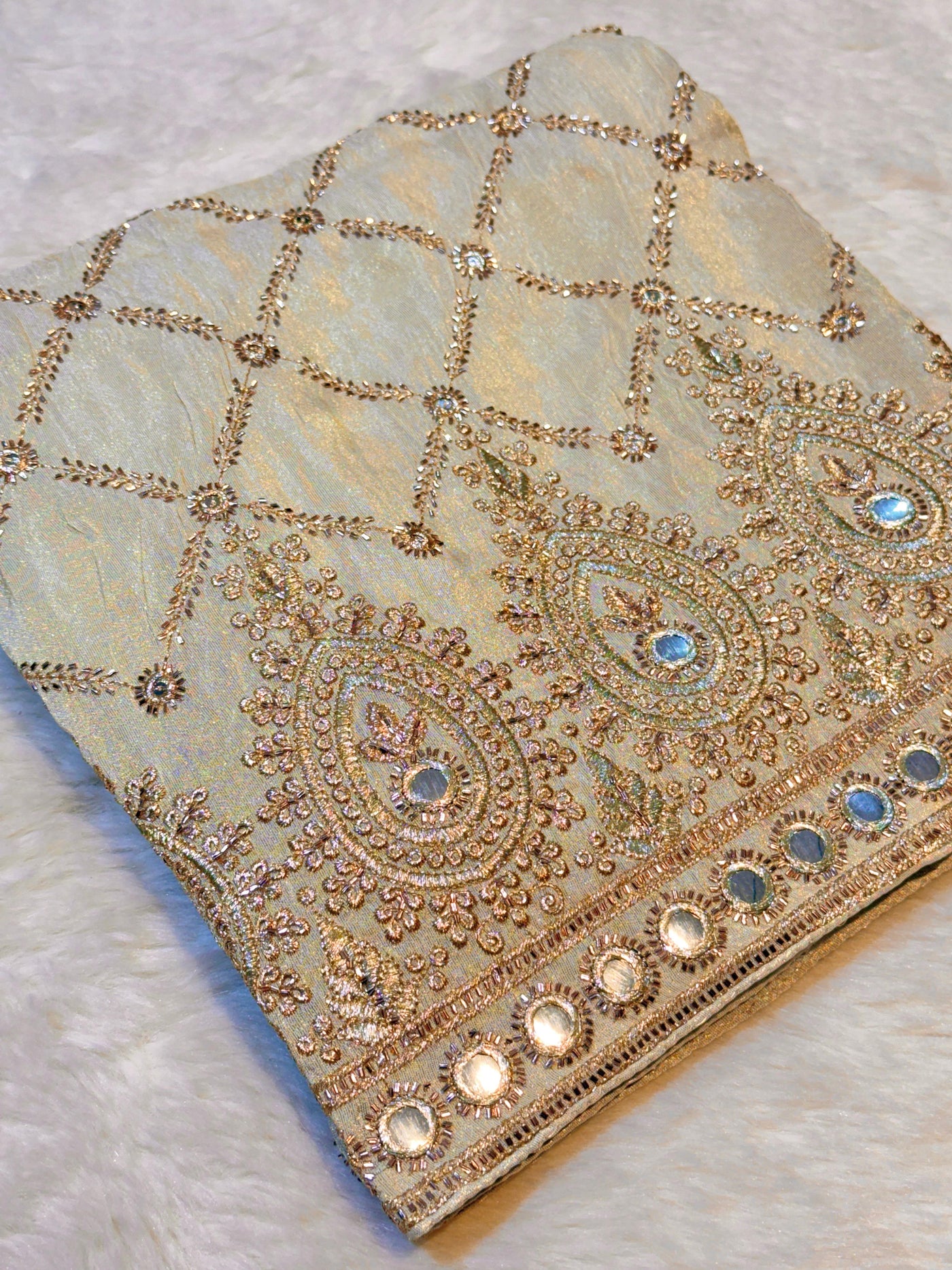 Mehz pro Zari Tissue Handwork Faux mirror Dyeable Dupatta (2.40 meter length)