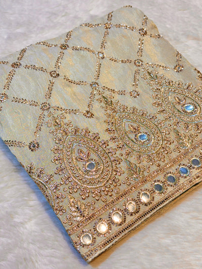 Mehz pro Zari Tissue Handwork Faux mirror Dyeable Dupatta (2.40 meter length)