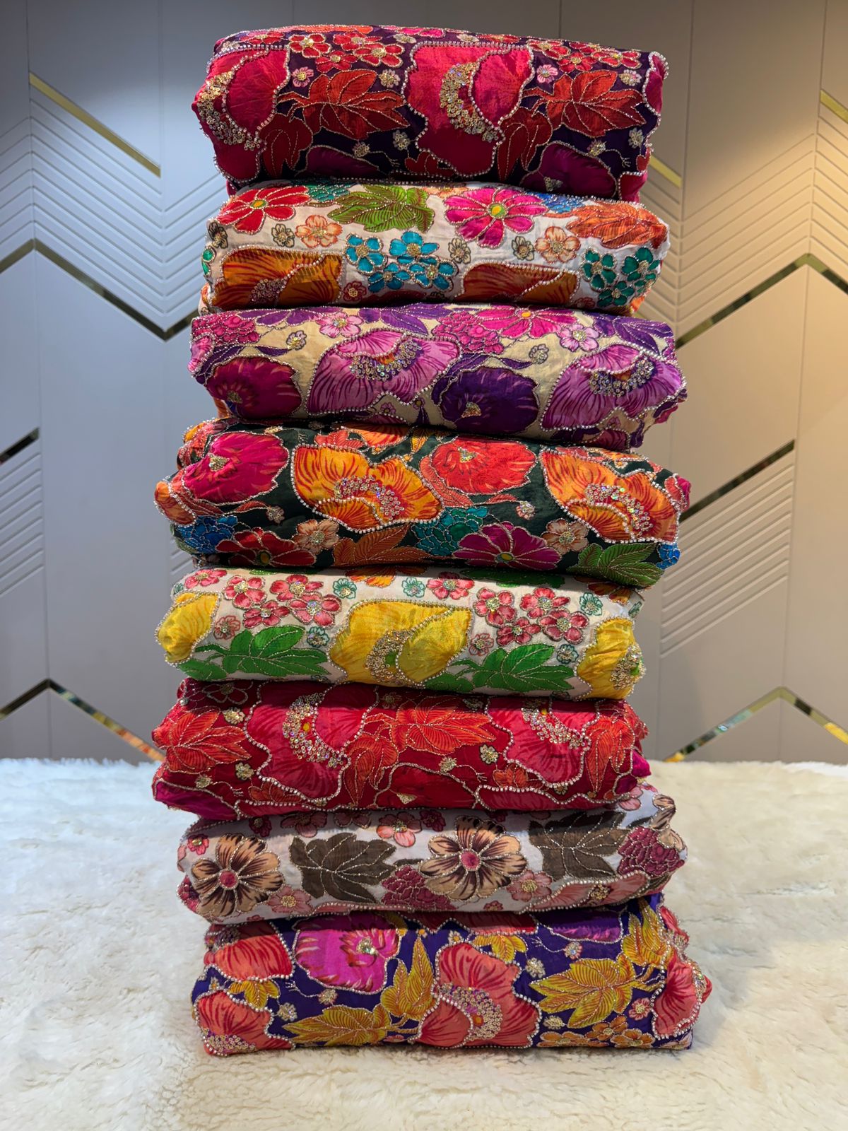 Luxury Crape Floral Print Embroidery With Handwork 44 Inch width