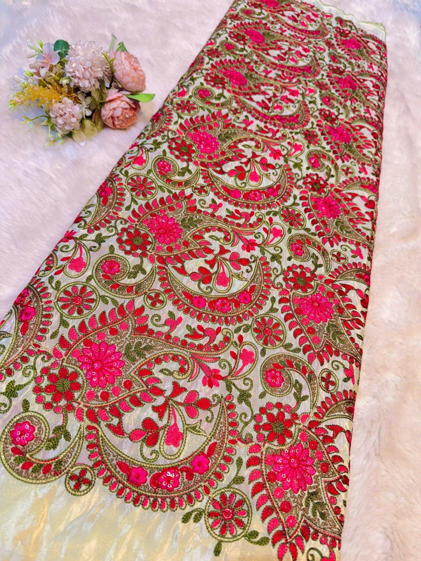 Pure Zari Tissue Kashmiri Aari   Work Embroidery  44 inch width Multi Color