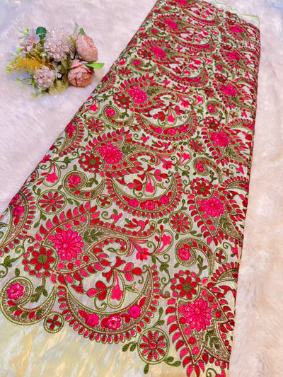 Pure Zari Tissue Kashmiri Aari   Work Embroidery  44 inch width Multi Color