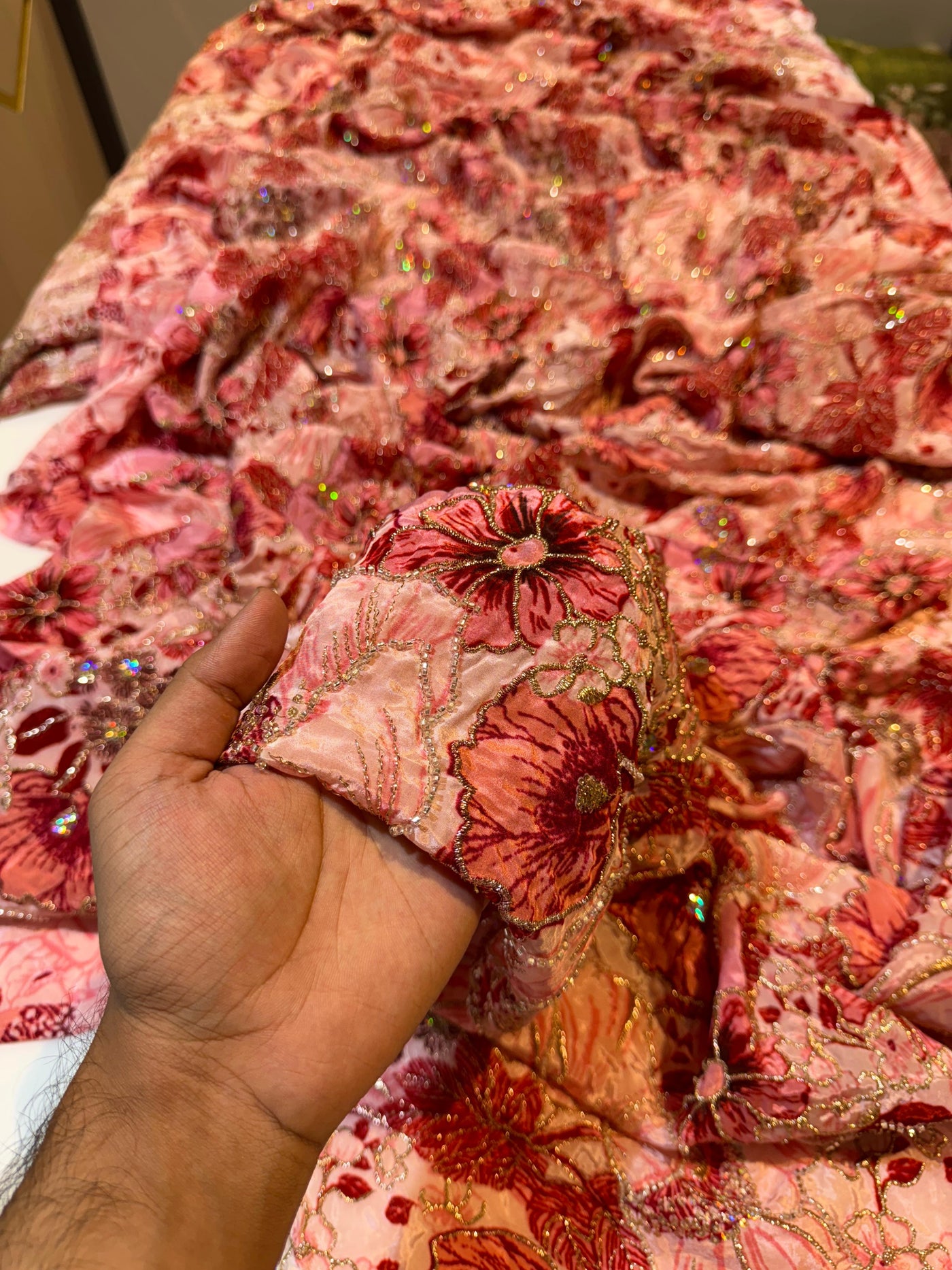 Luxury Crape Floral Print Embroidery With Handwork 44 Inch width