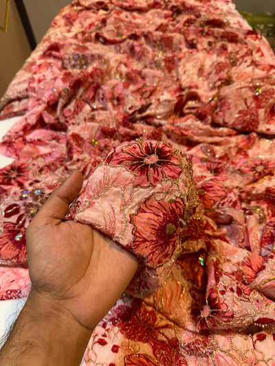 Luxury Crape Floral Print Embroidery With Handwork 44 Inch width