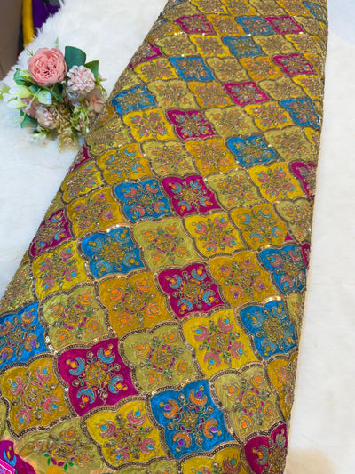 Pure Crape Embroidery with Zari and Sequins Work 44 Inch Width