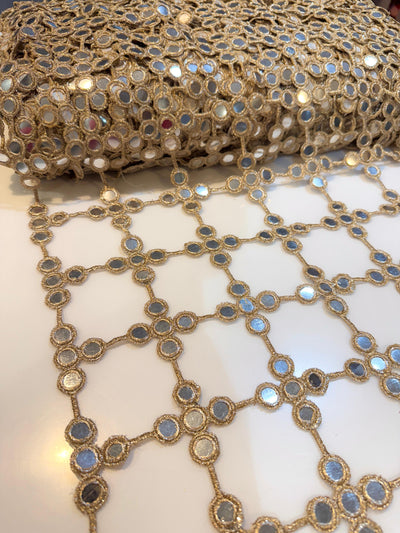 Light gold   Crochet With Faux Mirror Embroidery 39 inch width