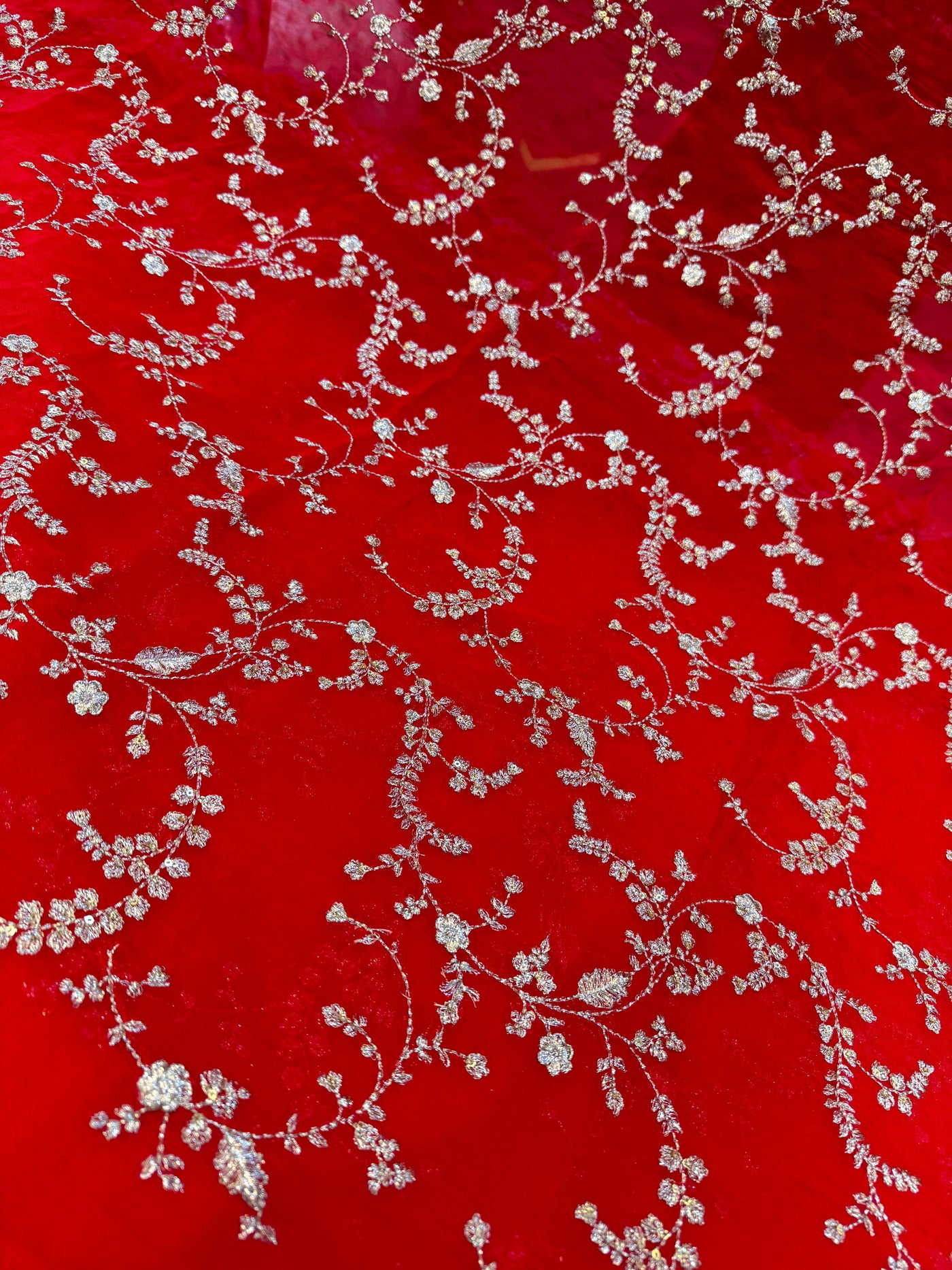 Red Sabhya Pure Organza Embroidery 44 inch Width
