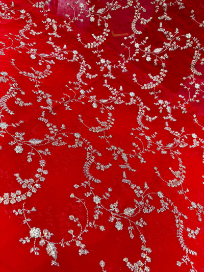 Red Sabhya Pure Organza Embroidery 44 inch Width