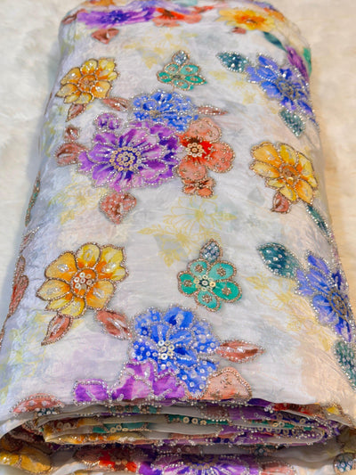 Anaya Pure Crape Handwork Embroidery With Floral Prints 44 Inch Width