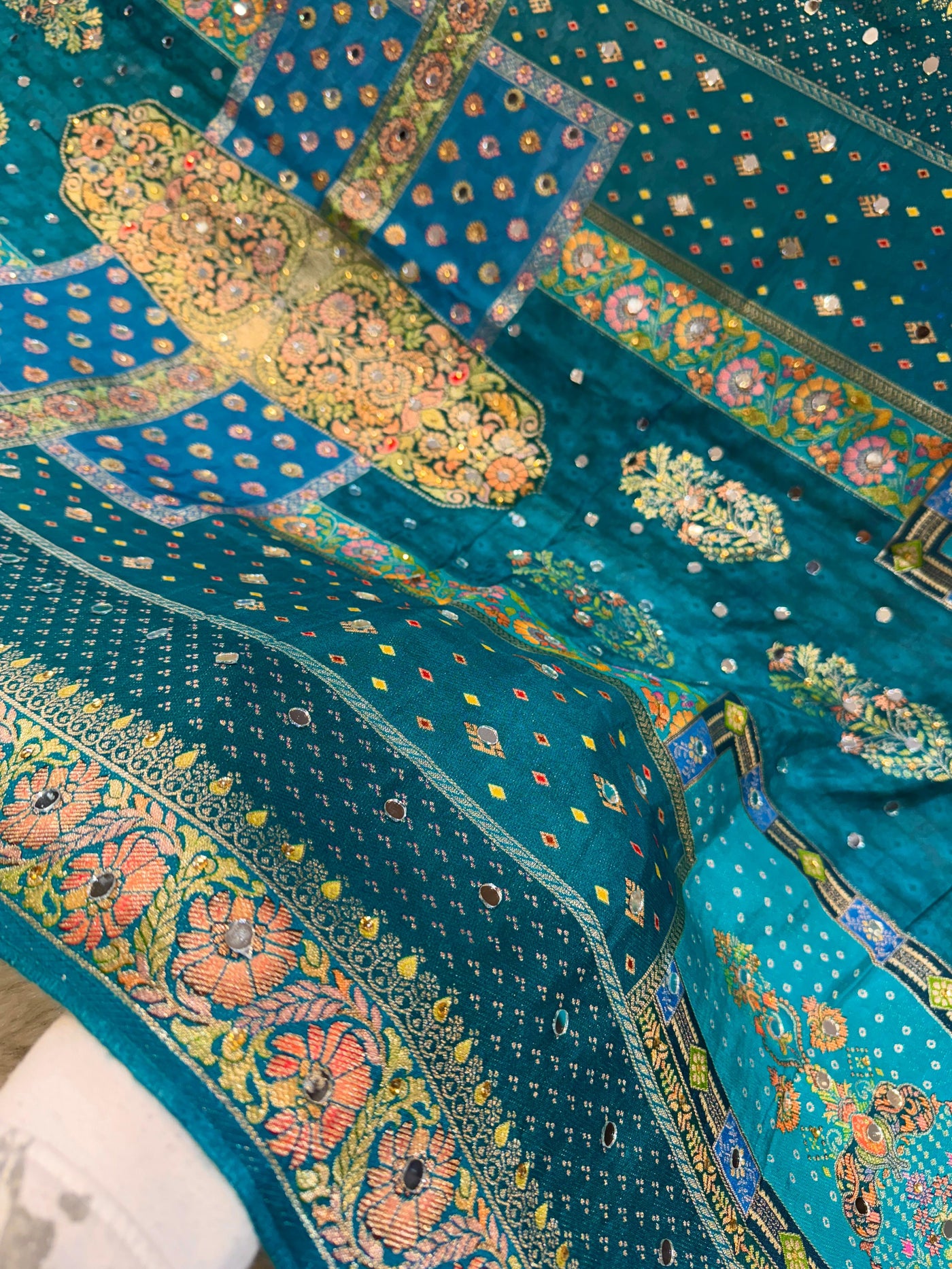 Sajda Teal Blue Pure Silk Dupatta With Real Mirror Handwork 2.50 meter length