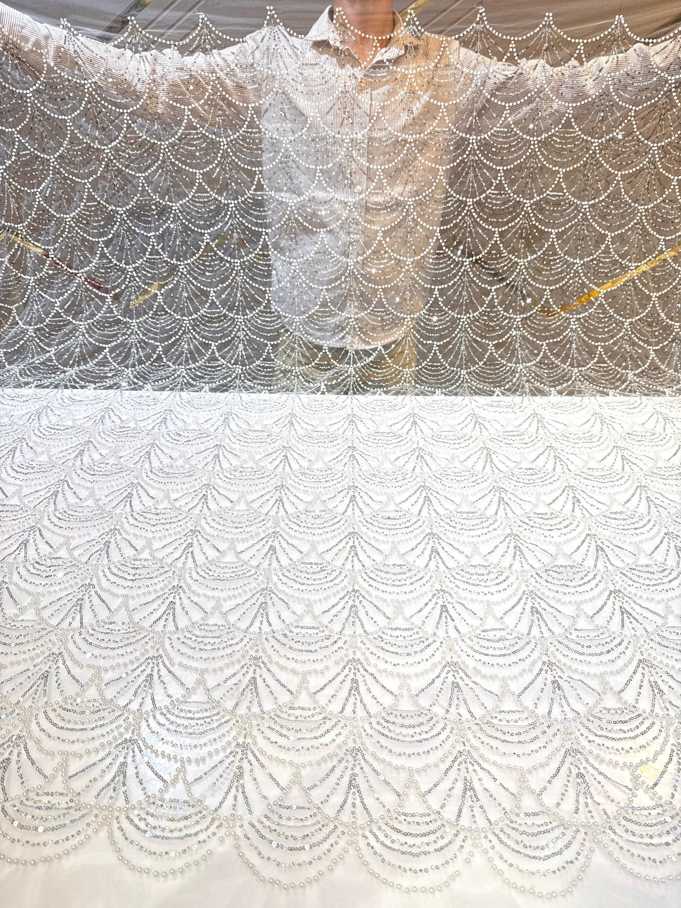 Color Handwork Elif lite White Color Handwork Net Embroidery With Pearl Sequins and C ...