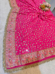 Rubani Pink Real Mirror Handwork Dupatta 2.40 Meter Length