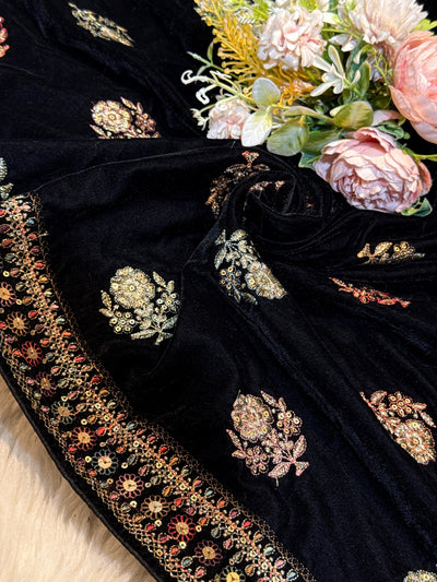 Black Pure velvet Limited Edition Dupatta With Embroidery 2.40 meter length