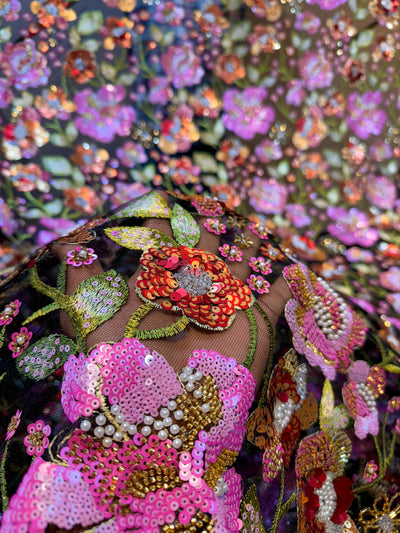 Net Floral Handwork Net Embroidery 54 inch width With Sequins And Cutdana work