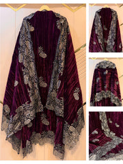 Wine Pure Crush Velvet Suit Sets With Lace Appliqué Patch work