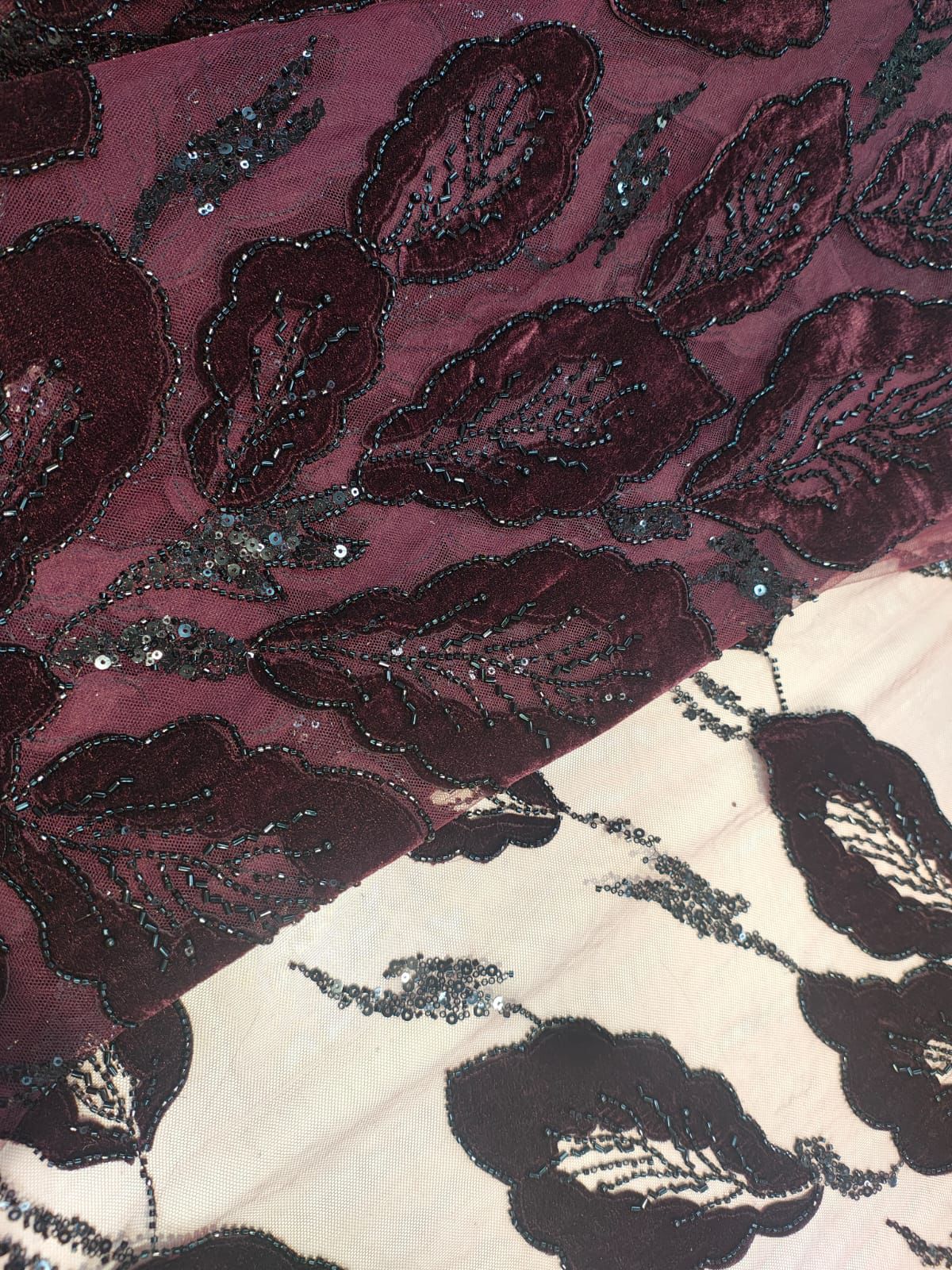 Imported Net Handwork with Velvet Applique Work 54 inch width