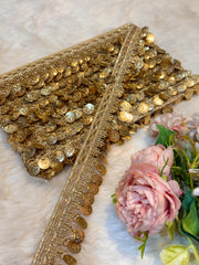 (Wholesale pack of 9 meter ) Lace Border With Coins Latkan Work