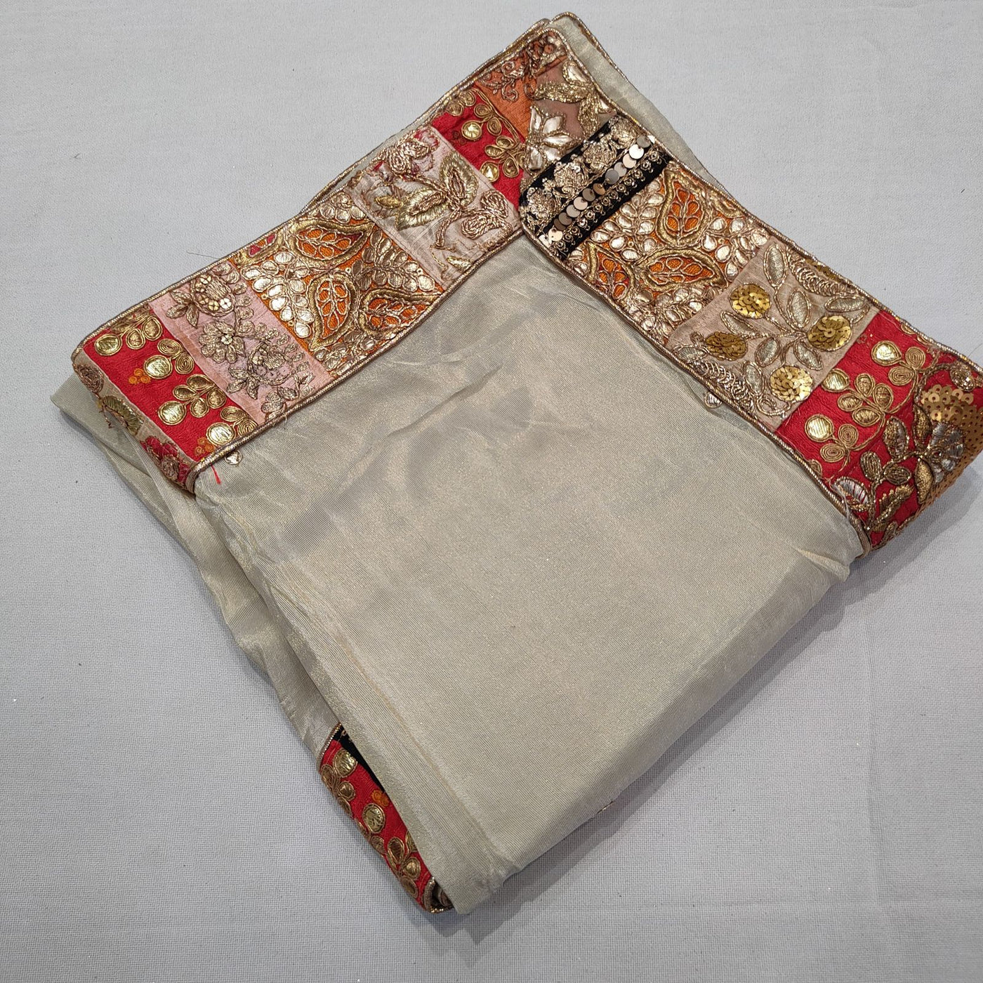 Pure Zari Tissue Dupatta With Handmade Antique  borders and Booti 2.40 meter length 37 inch width