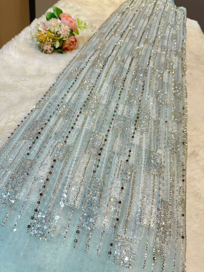 Imported Net Handwork Embroidery Crystal and Cutdana work 54 Inch width