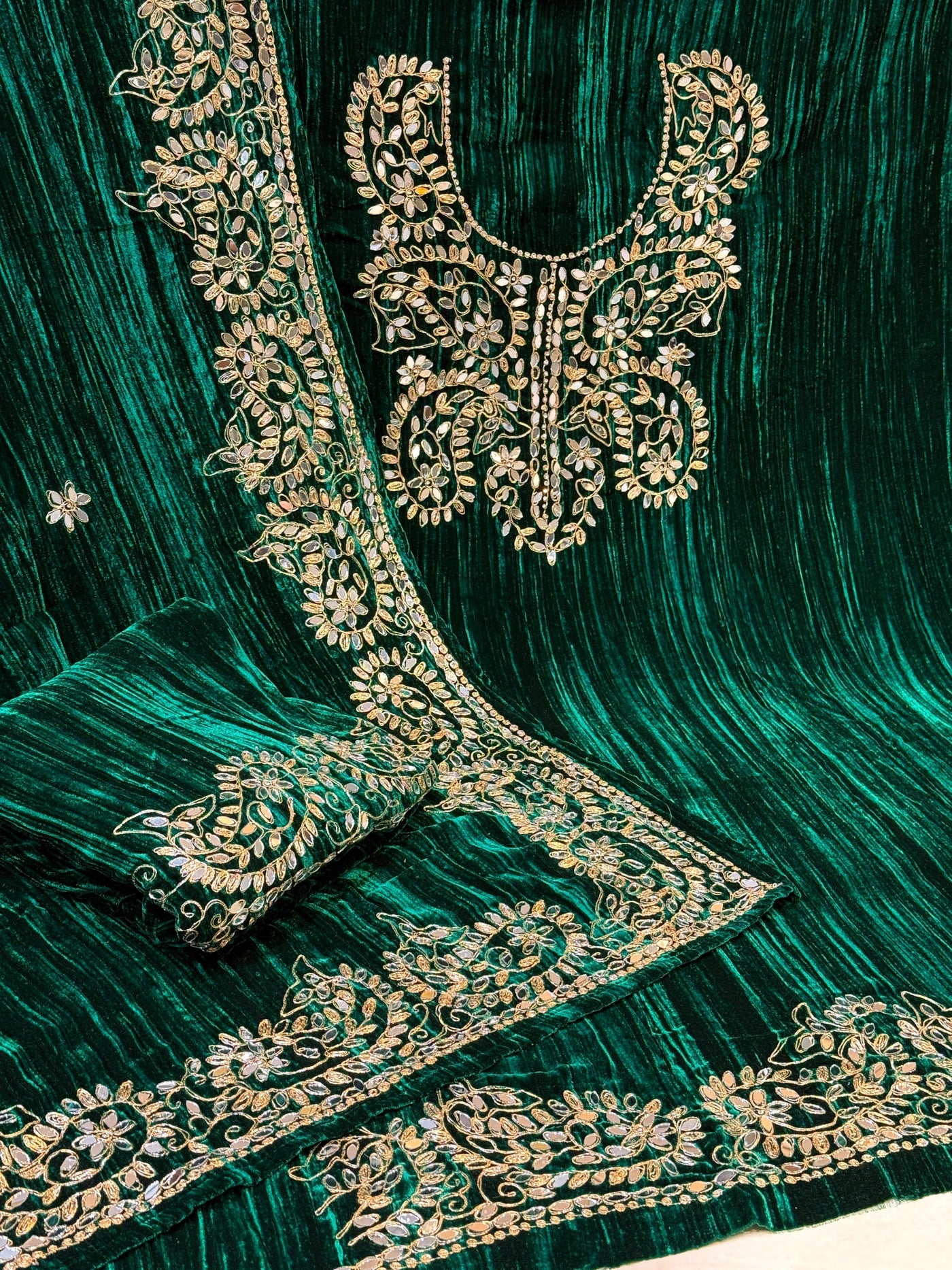 Green Crush Velvet Handwork Suit Set