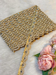 (Wholesale pack of 9 meter ) Lace Border With Pearl Sequins and Mirror Work