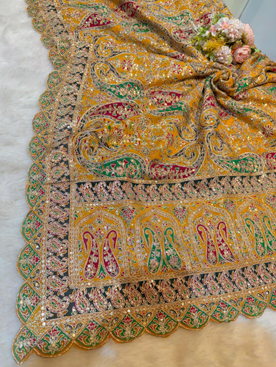 Mustard Yellow Pure Georgette Lahori Dupatta 2.50 meter length 37 inch width