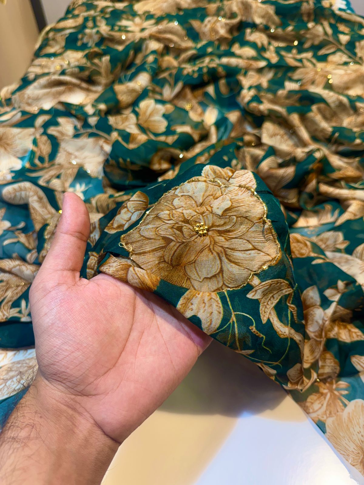 Mezzo Supersoft Tabby Silk Handwork Floral 44 inch width