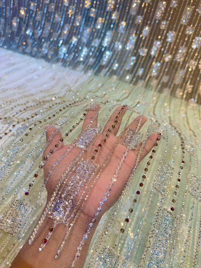 Imported Net Handwork Embroidery Crystal and Cutdana work 54 Inch width