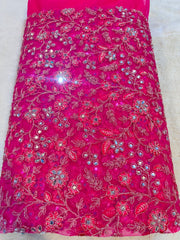 (Precut of 0.60 Meter) Real Mirror Work Net Embroidery Fabric Square Mirror (A1)