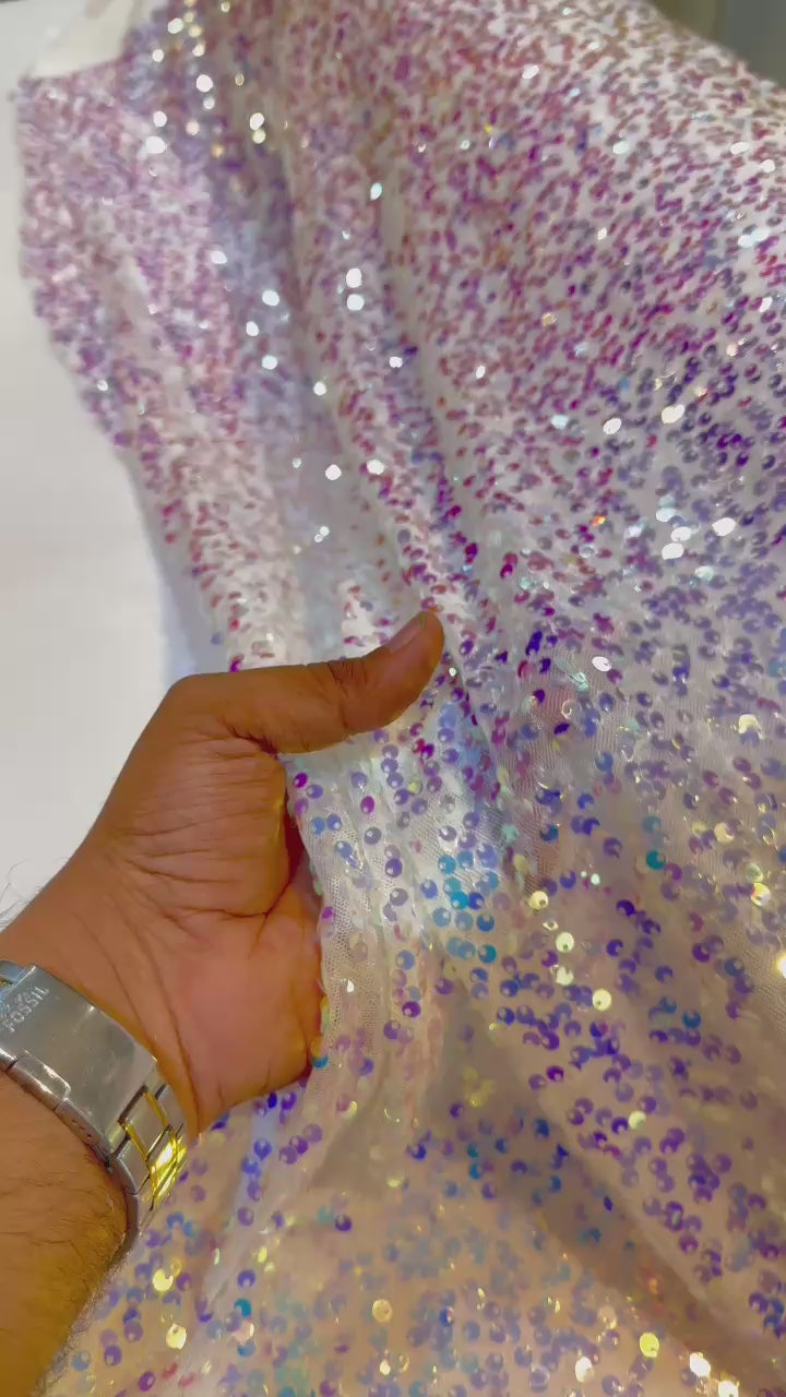 Imported Net Lycra With Unicorn Sequins Embroidery 54 inch width stretchable