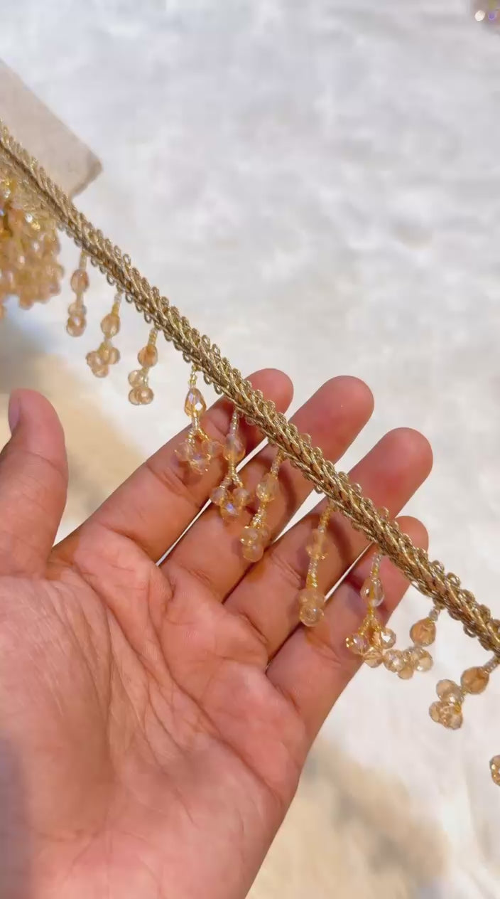 (Wholesale pack of 9 meter ) Luxury Latkan Lace peach Colour with Crystal work