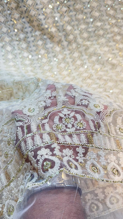 Mukaddar Net Chikankari Embroidery Dyeable with sequins and Threadwork