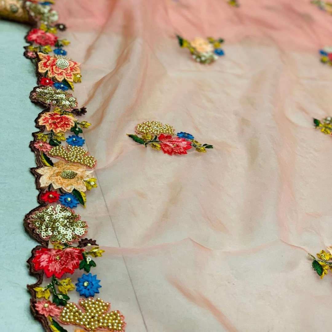 Pure Organza silk cutwork and handwork dupatta