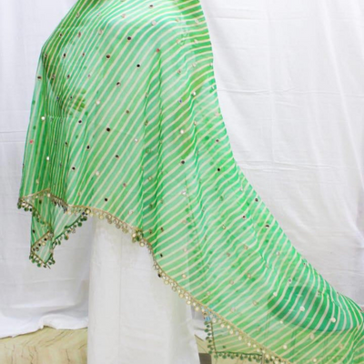 Organza zijde echte spiegelwerk dupatta