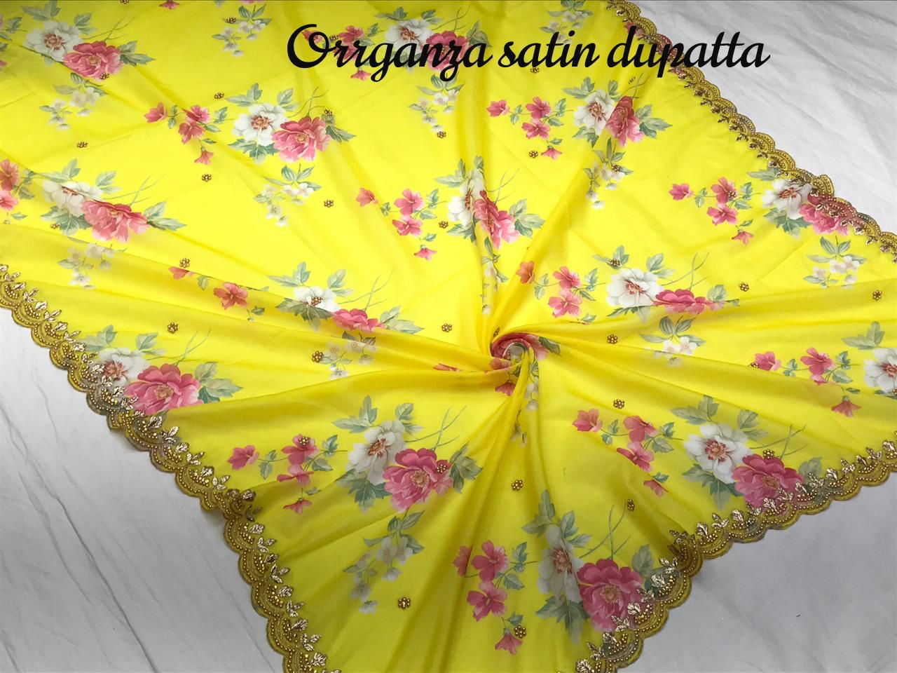 Floral silk organza handwork dupatta