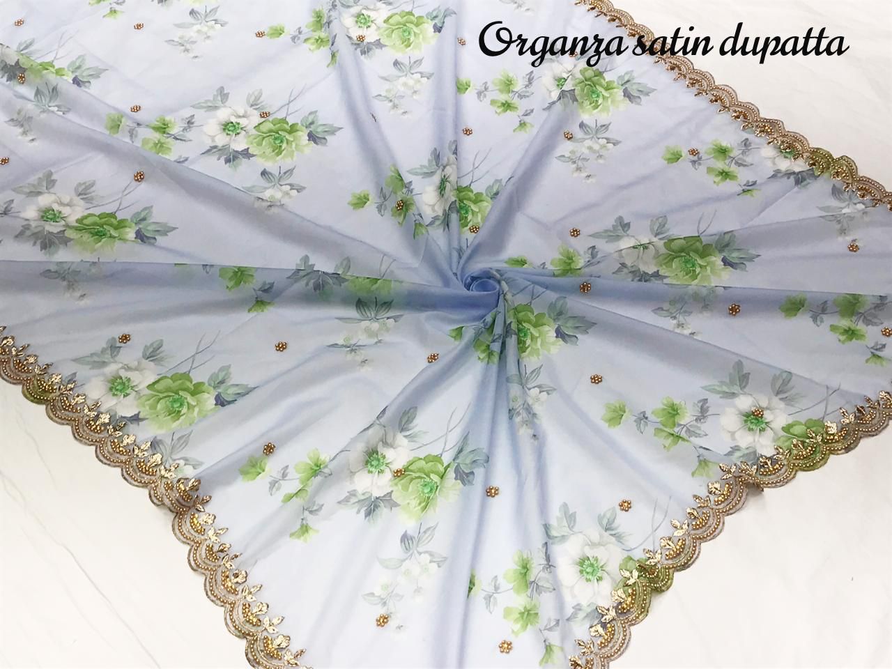 Bloemen zijden organza handwerk dupatta 