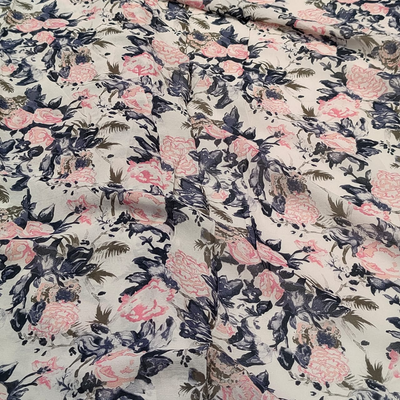 White Georgette Print with Pink Florals , Width : 44"