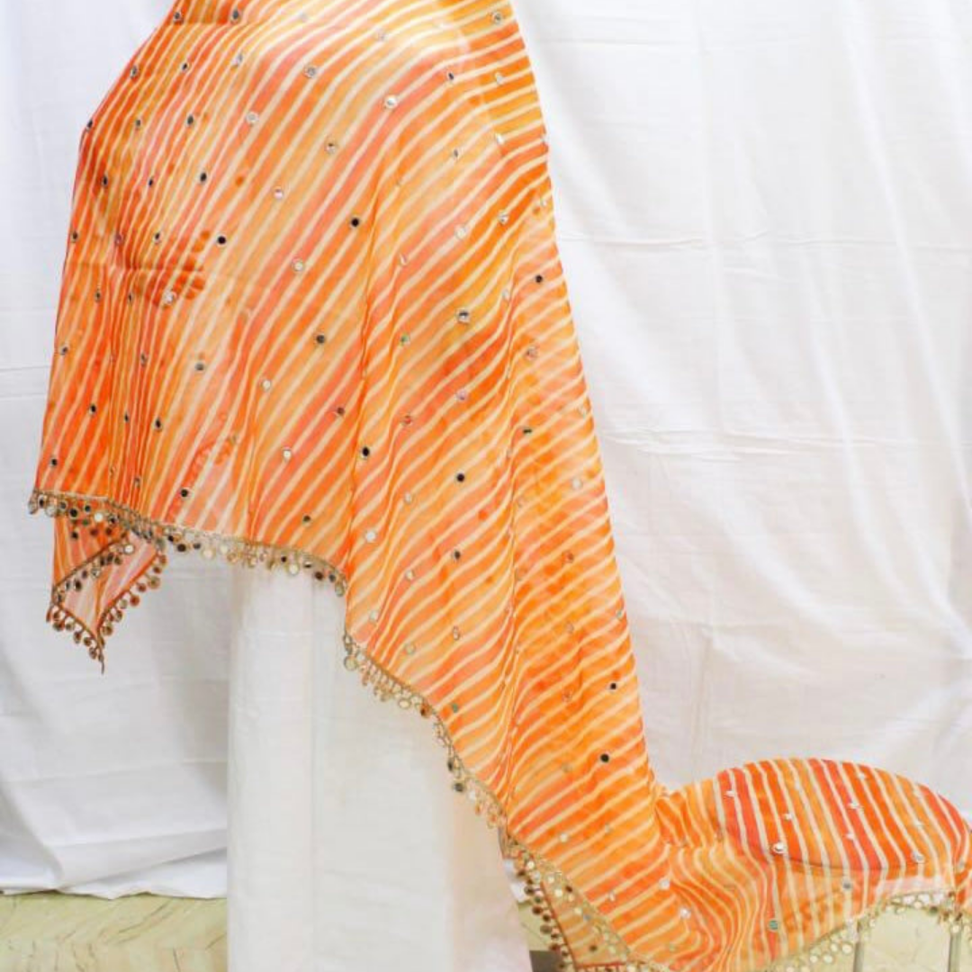 Organza zijde echte spiegelwerk dupatta