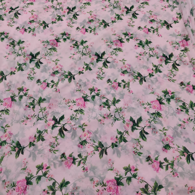 Georgette roze bloemenprint, breedte: 44" 