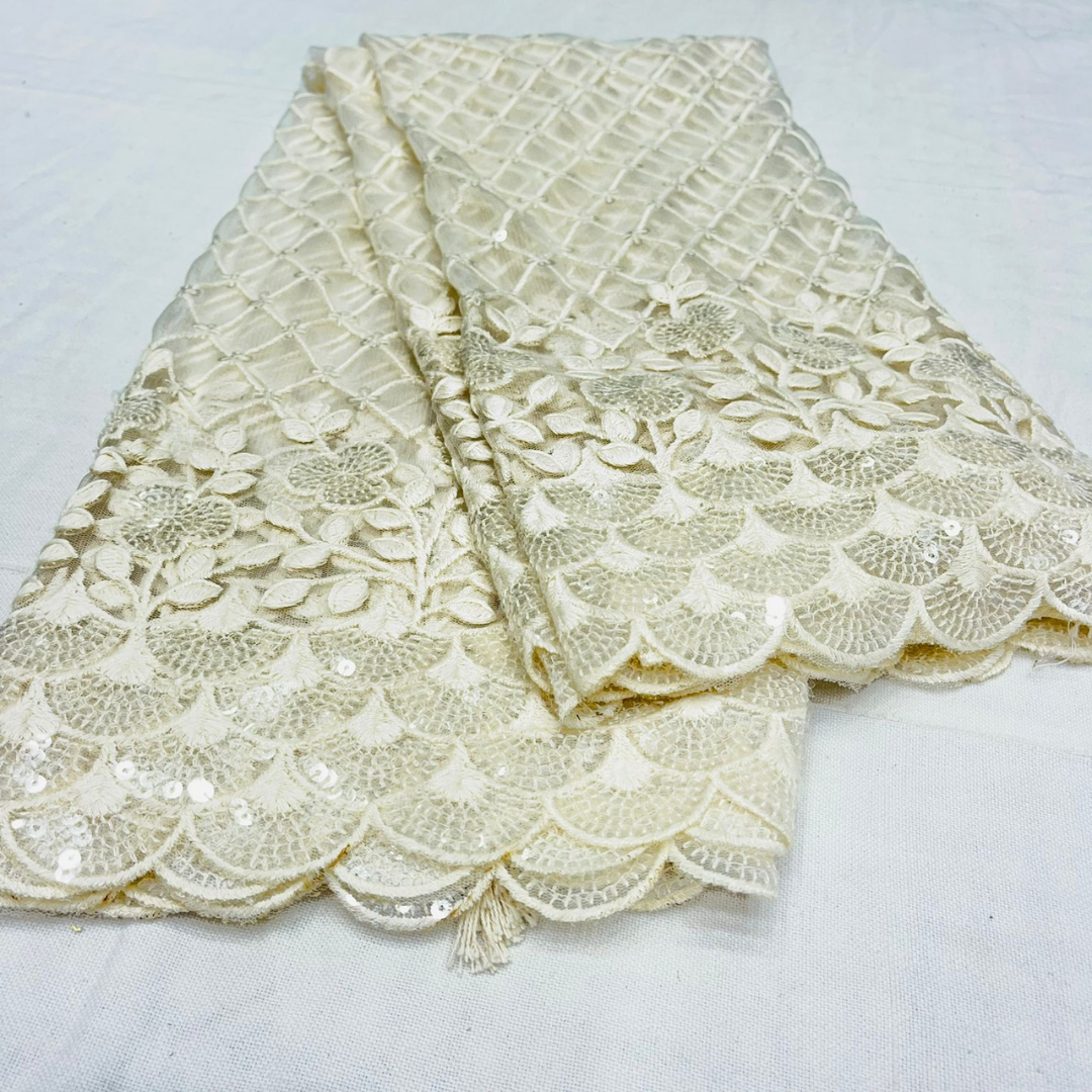 Net Heavy Scallop Dupatta with Transparent Sequins Work , Width : 37"