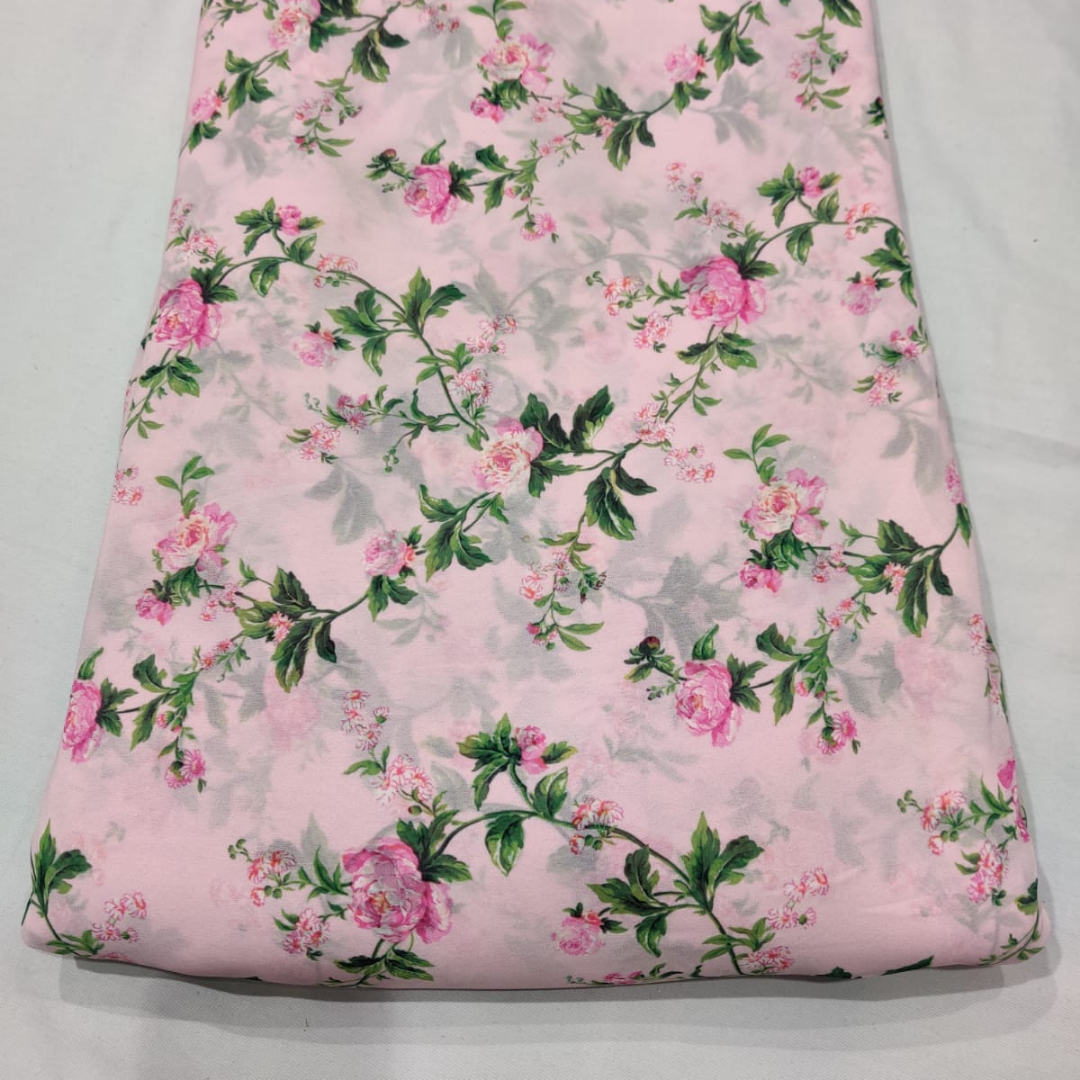 Georgette roze bloemenprint, breedte: 44" 