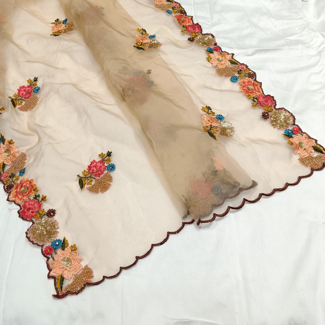 Pure Organza silk cutwork and handwork dupatta